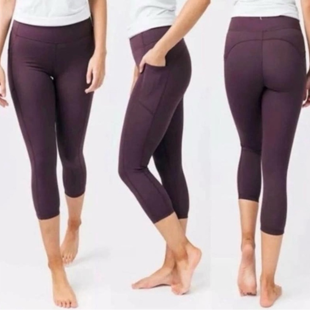 ZYIA Wine Pocket Brilliant Hi-Rise Capri 20” Leggings Pockets Maroon Size 6-8